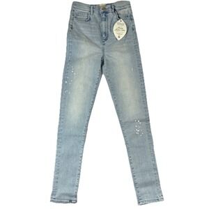 Triarchy The High Rise Skinny Light Indigo Destroyed Paint Splatter Jeans 28 NWT
